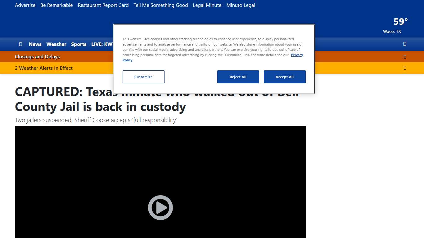 CAPTURED: Texas inmate who walked out of Bell County Jail is back in custody